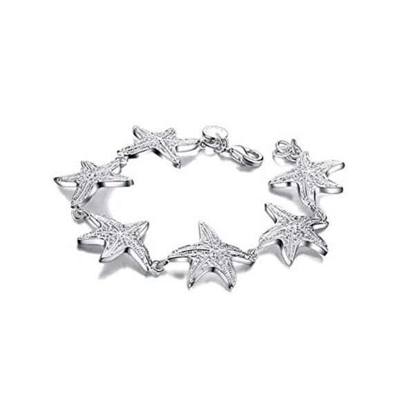 Sterling Silver Plated Starfish Link Chain Bracelet - Picture 2 of 3